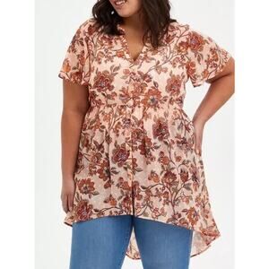 Torrid Babydoll Sheer Chiffon Tunic Floral 3X Boho Fairy Whimsy Hippie Cottage